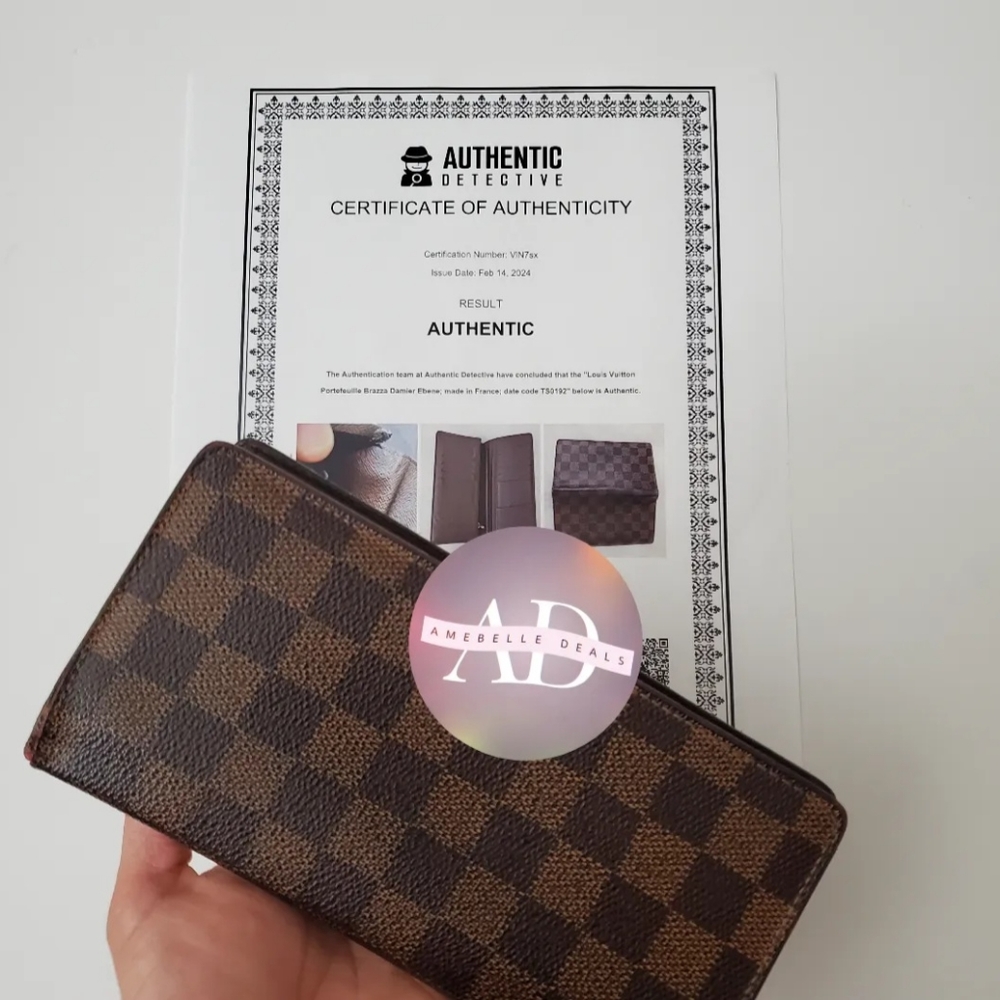 Louis Vuitton Portefeuille Brazza Damier Ebene Wallet with COA